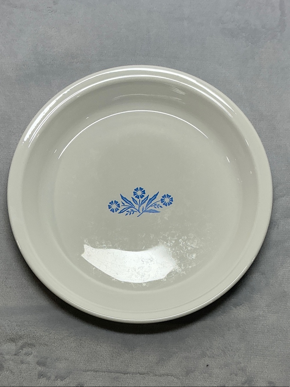 Corningware White Pie  Plate with Blue Floral Accent